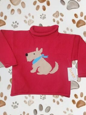 Claver Kids Unisex Red Rolledneck Knit Sweater with Dog Motif